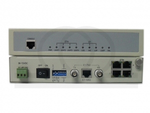 Konwerter sygnałów E1 na Eth, most Ethernet przez E1, ramkowany 1x E1 4x ETH zarządzalny GUI NMS