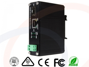 Media konwerter Gigabit Ethernet z zasilaniem PoE+ 30W 48V (Power over Ethernet) z portem optycznym - RF-MK-INDU-GE-SFP-POE+-12V/48V