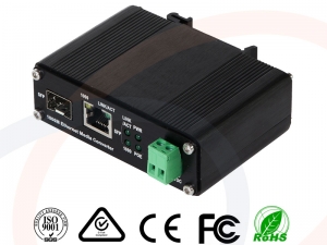 Media konwerter Gigabit Ethernet z zasilaniem PoE+ 30W 12-48V (Power over Ethernet) z portem optyczn - RF-MK-INDU-GE-SFP-POE+-12-48V