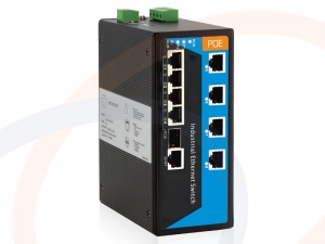 Switch 8 portów Fast Ethernet, 4 PoE, 1 port uplink combo SFP+RJ45 montaż DIN IP40 - RF-SW-8FE-4POE-1Combo-913SPI-3OD