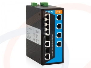 Switch 8 portów Fast Ethernet, 4 PoE, 2 porty uplink combo SFP+RJ45 montaż DIN IP40 - RF-SW-8FE-4POE-2Combo-913SPI-3OD