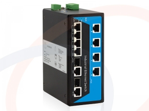 Switch 8 portów Fast Ethernet, 8 PoE, 2 porty uplink combo SFP+RJ45 montaż DIN IP40 - RF-SW-8FE-8POE-2Combo-913SPI-3OD