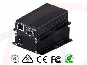 Media konwerter Gigabit Ethernet z zasilaniem PoE+ 30W 48V (Power over Ethernet) z portem optycznym - RF-MK-INDU-GE-SFP-POE+-48V-ELK