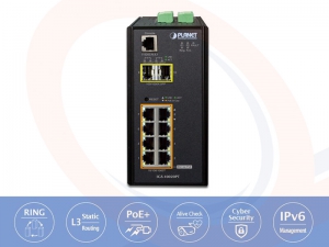 Switch zarządzalny przemysłowy PLANET 8 portów Gigabit Ethernet z PoE+ 36W i 2 portami SFP 1000X - IGS-10020PT