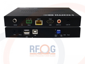 Prezentacja nadajnika - panel przedni i tylny - Optyczny extender sygnału HDMI 