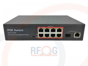 Prezentacja panelu frontowego - Switch optyczny Gigabit Ethernet zasilanie PoE, niezarządzalny, 8 portów RJ45, 1x SFP - POE-S8011GB-SFP-PTS