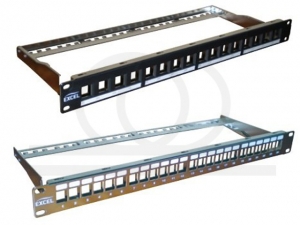 Patch panel niewyposażony modularny 24xRJ45 rack 19 1U EXCEL chrome