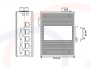 Wymiary i widok panelu przedniego i bocznego Switch przemysłowy zarządzalny 100 Mb/s DIN, 5x10/100M Fast Ethernet + 2x RS232 - RF-SW-MNG-05FE-2RS232-3OD