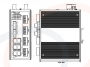 Widok panelu przedniego i bocznego oraz wymiary Media konwerter przemysłowy 100 Mb/s DIN, 6x RJ45 2x SC/ST/FC 4x RS485/RS422 - RF-IMC-618-100M-6xRJ45-2FO-4RS485/422-12VDC-DIN-3OD