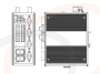 Widok panelu przedniego i bocznego oraz wymiary Media konwerter przemysłowy 100 Mb/s DIN, 4x RJ45 4x SC/ST/FC 4x RS232 - RF-IMC-618-100M-4xRJ45-4FO-4RS232-12VDC-DIN-3OD